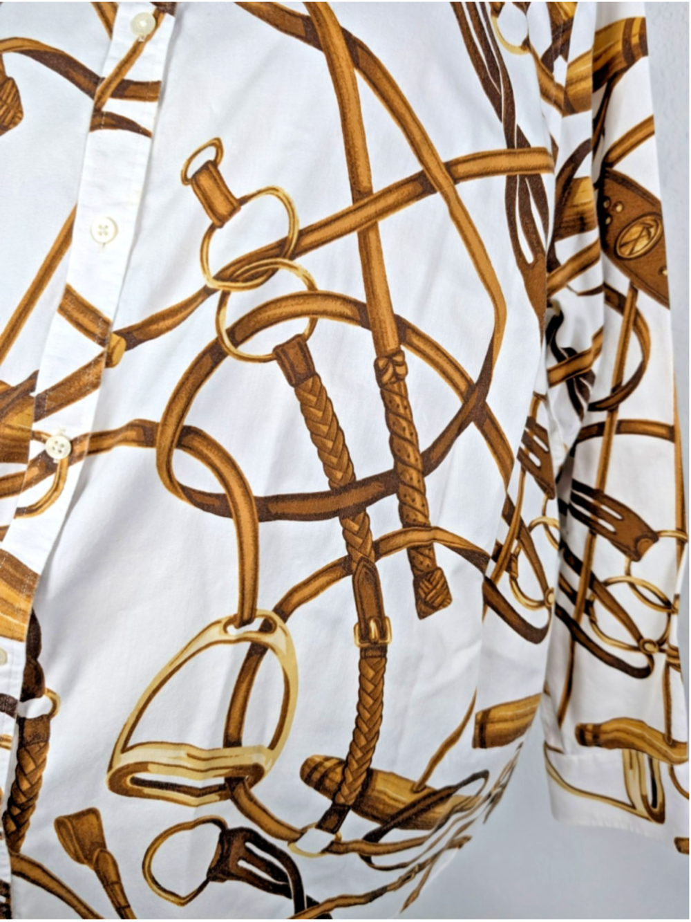 Lauren Ralph Lauren Blouse Shirt Equestrian 3X Gold Horse Bit Bridle Classic - Picture 4 of 7